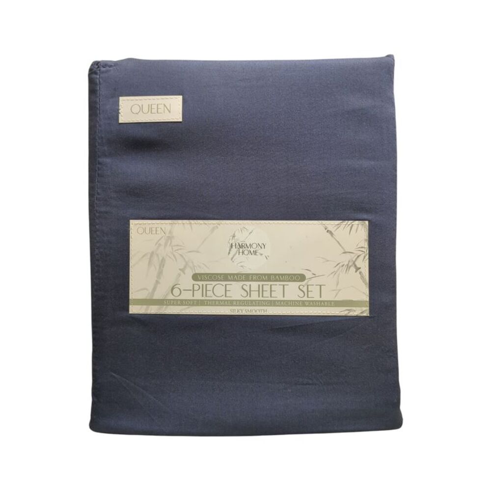 Harmony Home 6-Piece Sheet Set, Viscoise Made from Bamboo, Queen - Blue